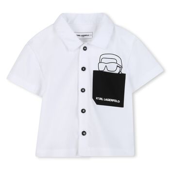 Younger Boys White & Black Logo Shorts Set