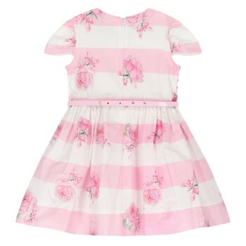 Younger Girls White & Pink Rose Dress