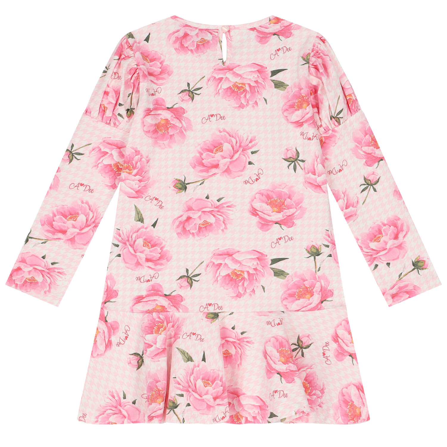Girls Pink Houndstooth Floral Dress, 1, hi-res