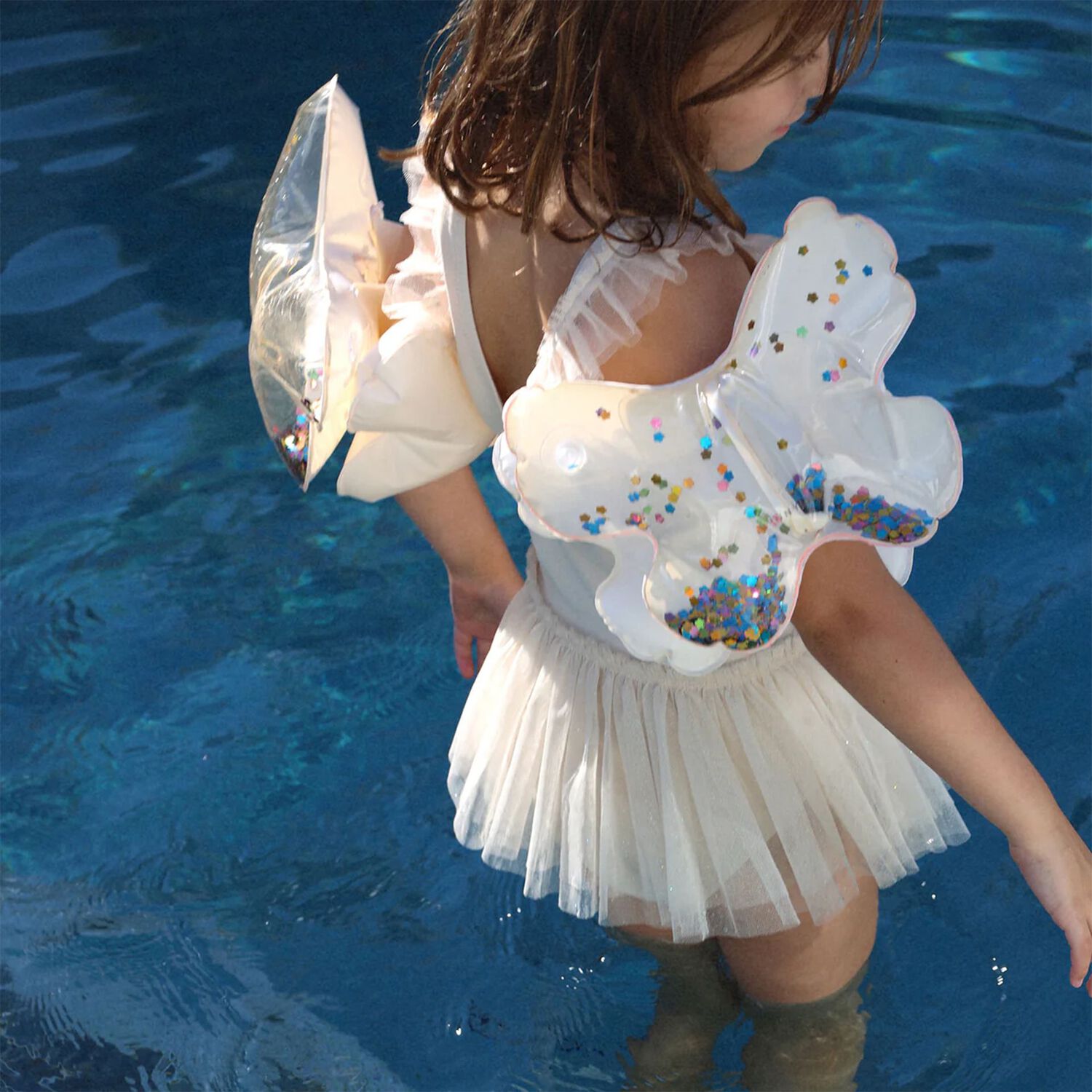 Beige Cotton Candy Glitter Inflatable Arm Bands, 1, hi-res
