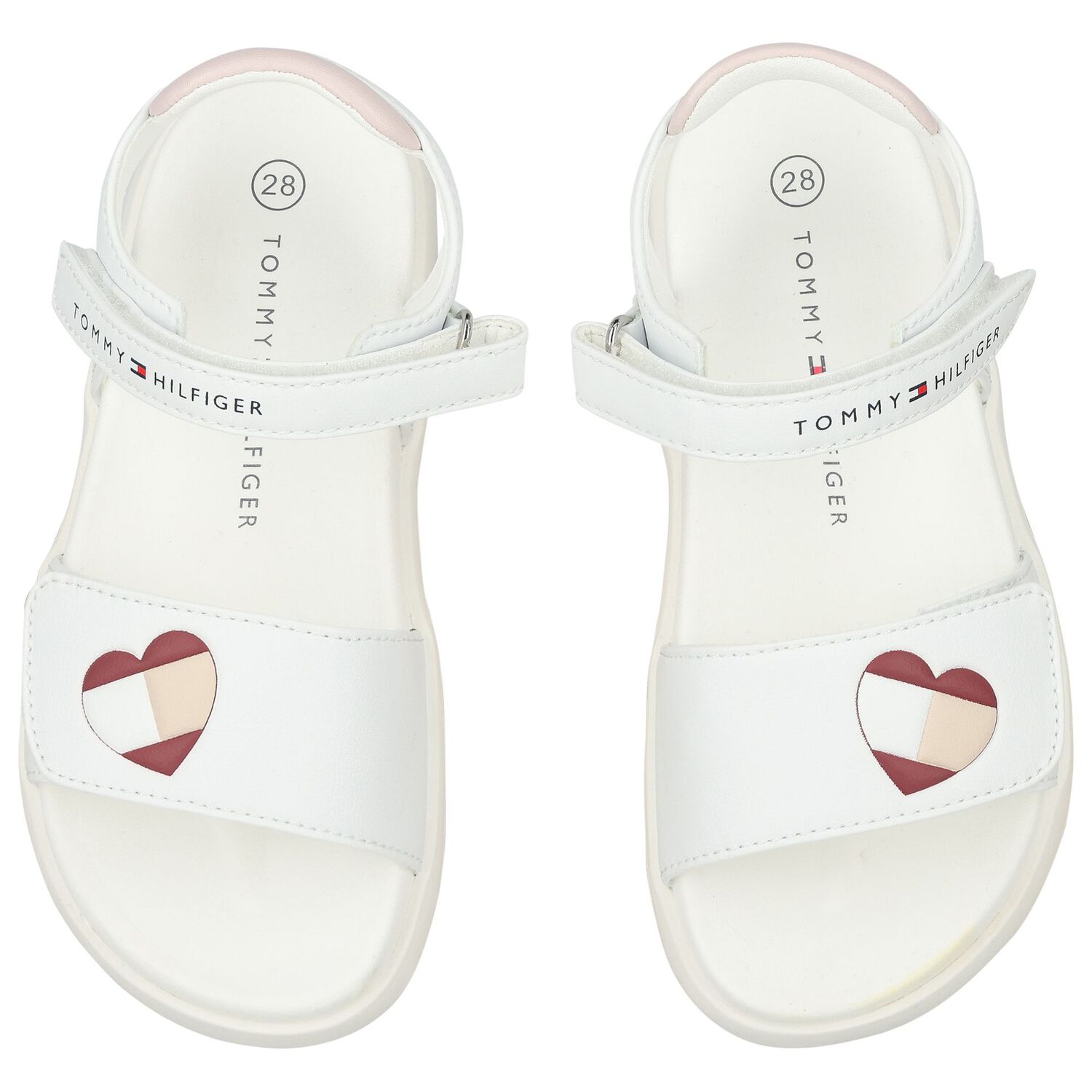Girls White Heart Logo Sandals, 1, hi-res