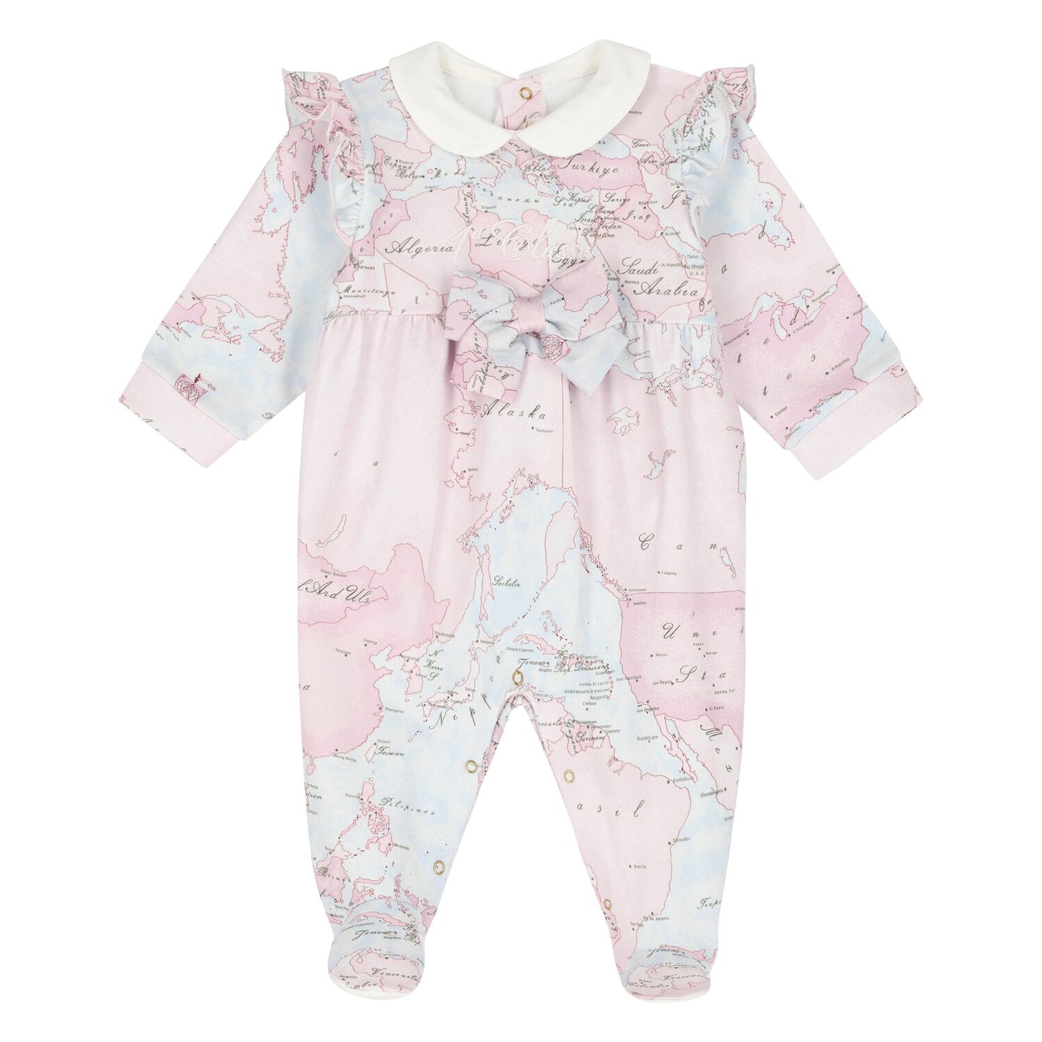 Baby Girls Pink & Blue Geo Map Babygrow, 1, hi-res