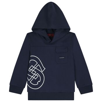 Boys Navy Blue Logo Hooded Top