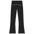 Girls Black Crystal Embellished Diamant&eacute; Logo Flared Leggings, 1, hi-res