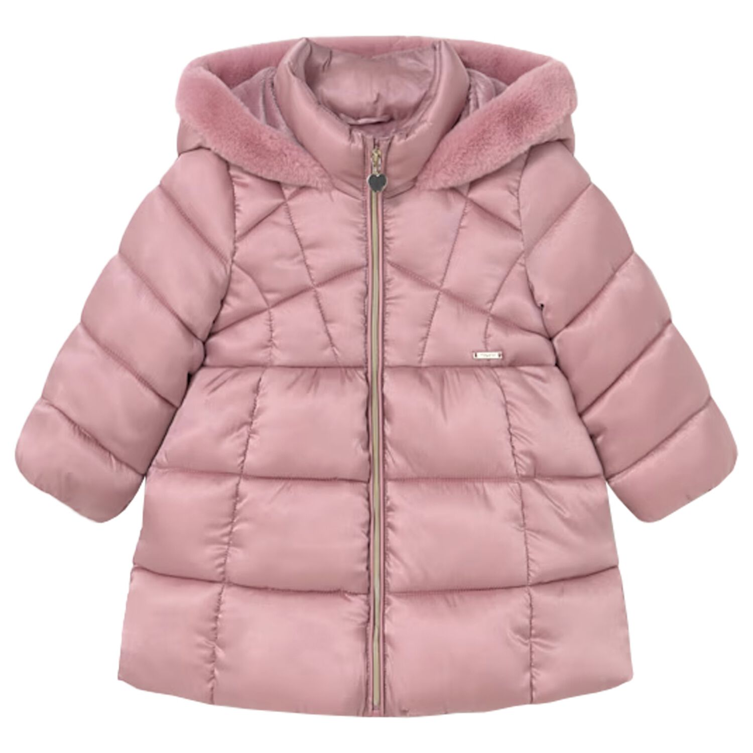 Younger Girls Pink Hooded Puffer Coat, 1, hi-res