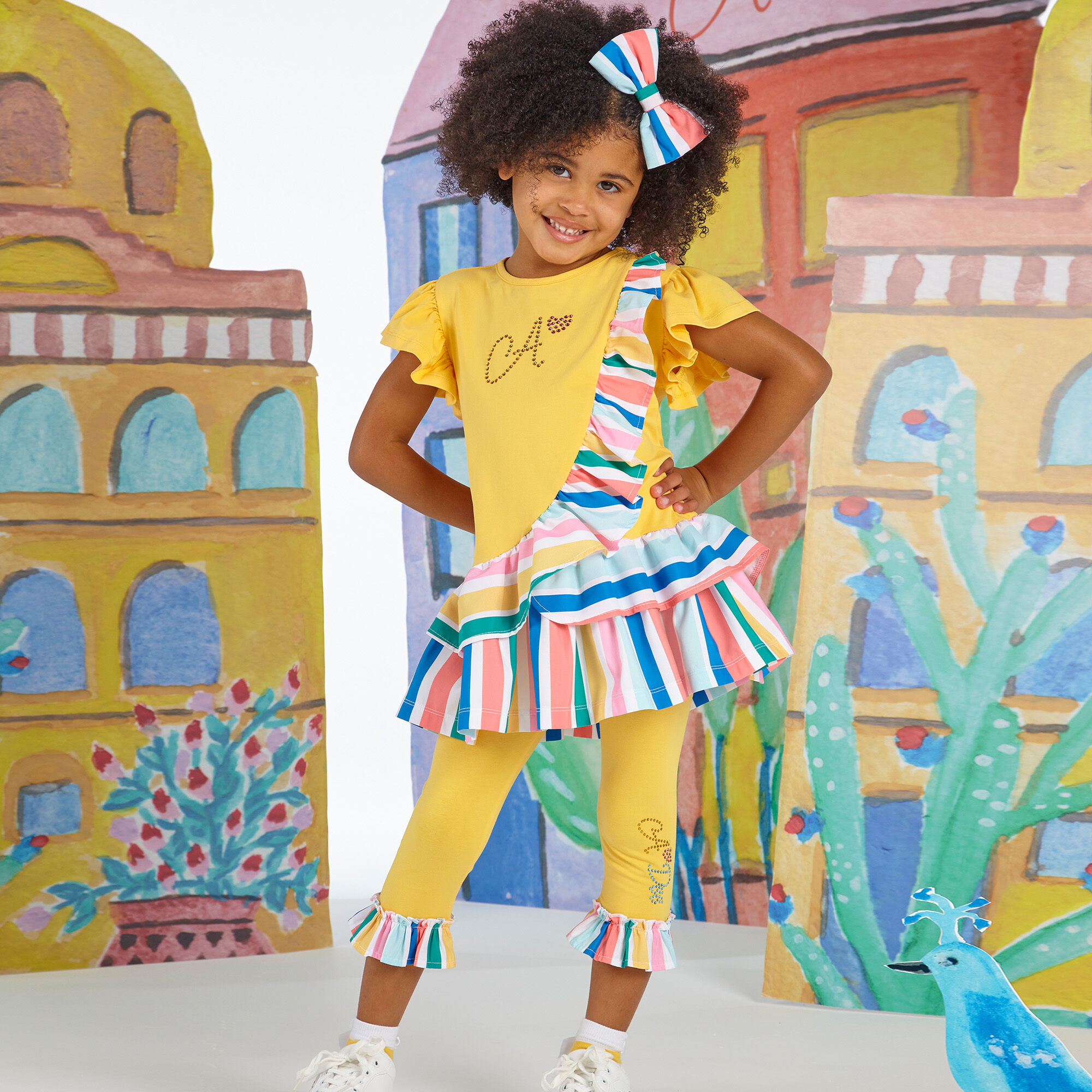 A Dee Girls Yellow Stripe Leggings Set Junior Couture UK