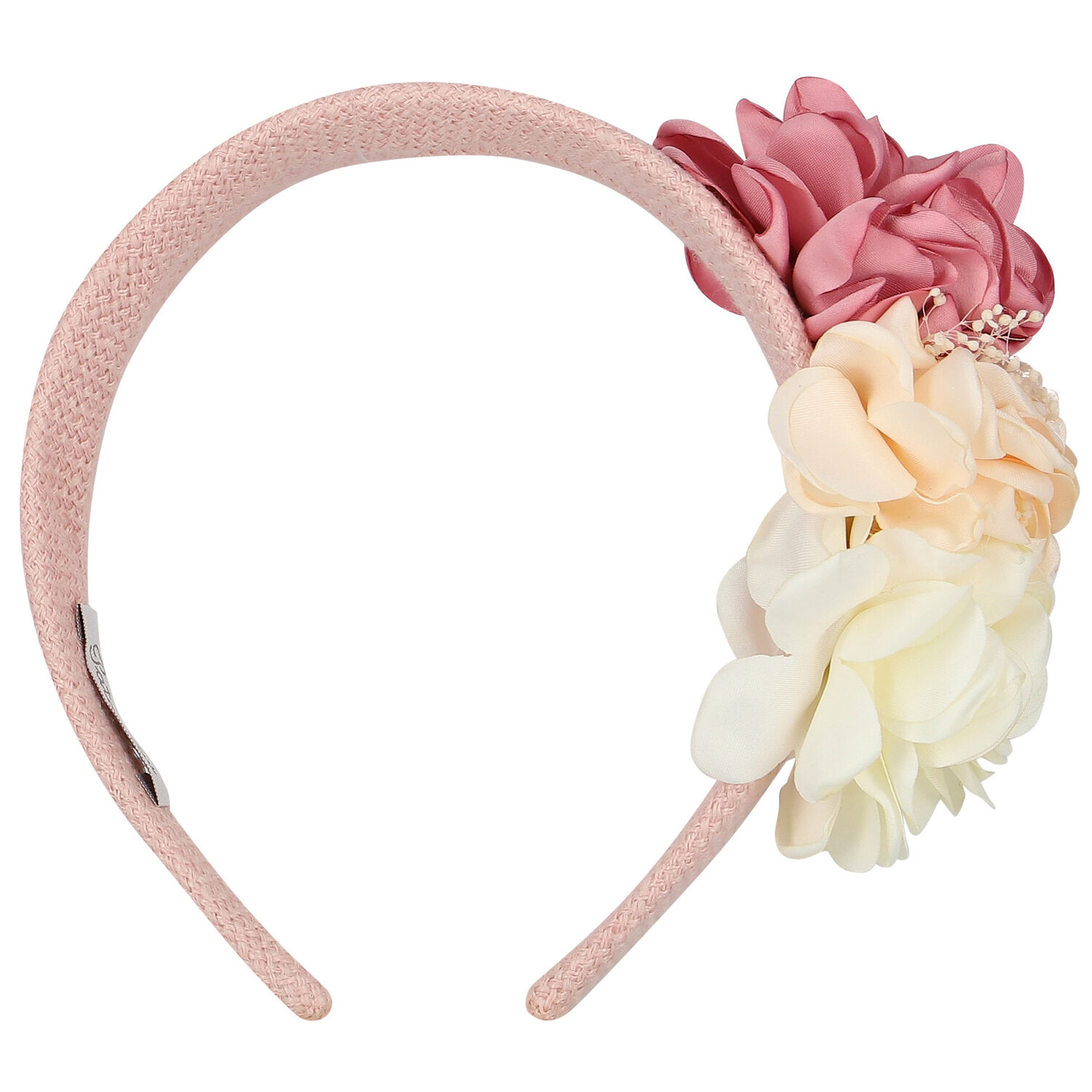 Girls Pink Tweed Flower Headband, 1, hi-res