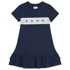 Girls Navy Blue Logo Dress, 2, hi-res