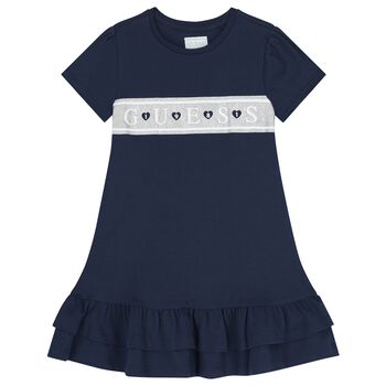 Girls Navy Blue Logo Dress