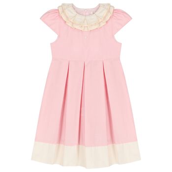Girls Pink Ruffled Collar Pleated Dress