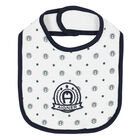 Baby Boys White & Navy Logo Bib, 1, hi-res