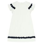 Girls Ivory & Navy Blue Flower Crepe Dress, 1, hi-res
