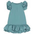 Girls Aqua Ruffled Dress, 1, hi-res