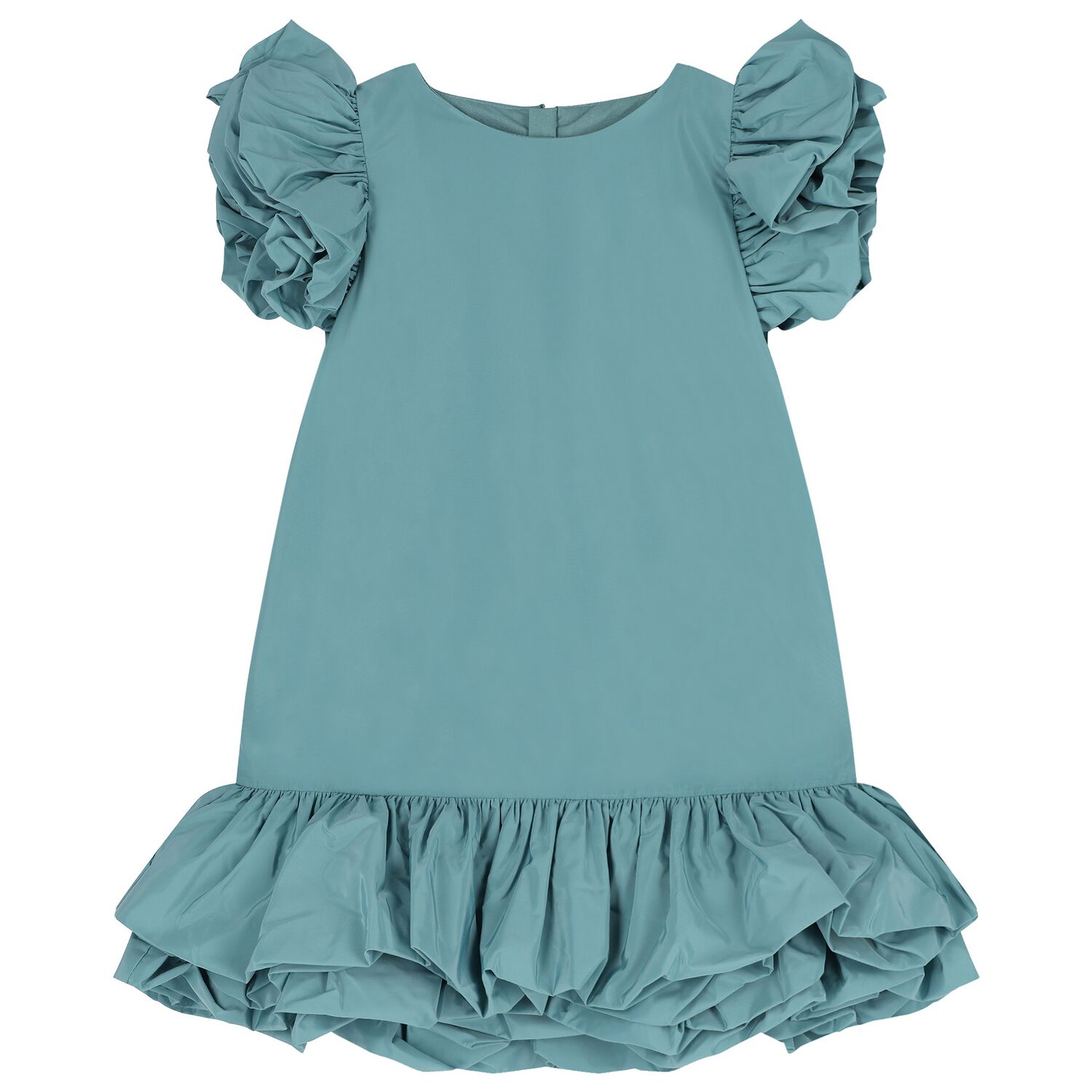 Girls Aqua Ruffled Dress, 1, hi-res