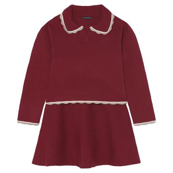 Girls Red Knitted Skirt Set