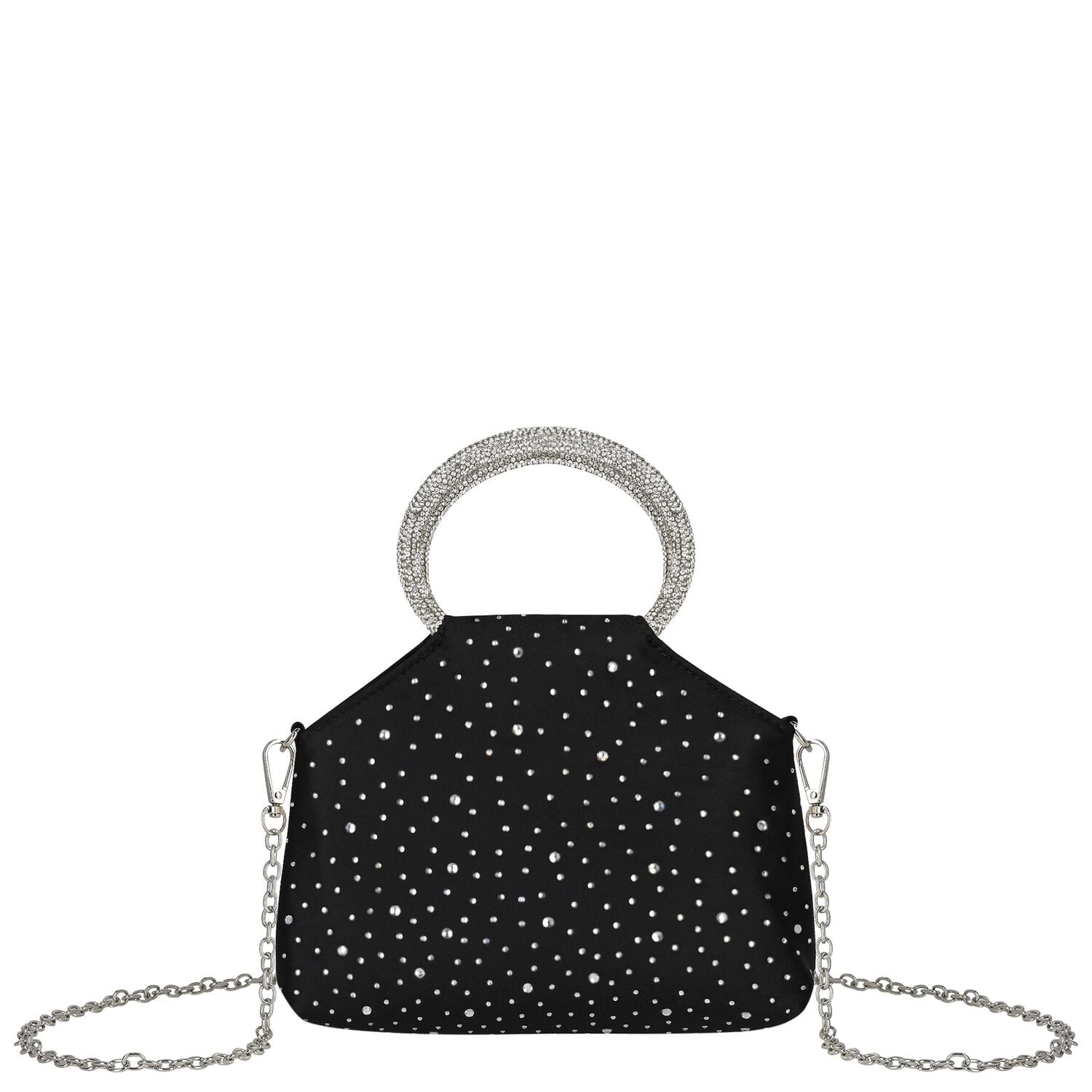 Girls Black Rhinestone Embellished Handbag ( 23cm ), 2, hi-res