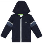 Younger Boys Navy Blue Logo Zip Up Top, 1, hi-res