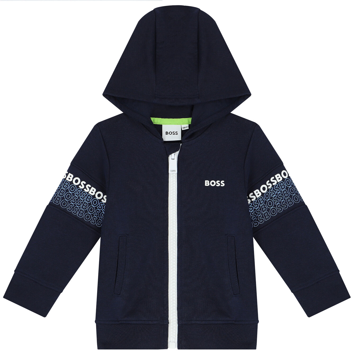 Younger Boys Navy Blue Logo Zip Up Top, 1, hi-res
