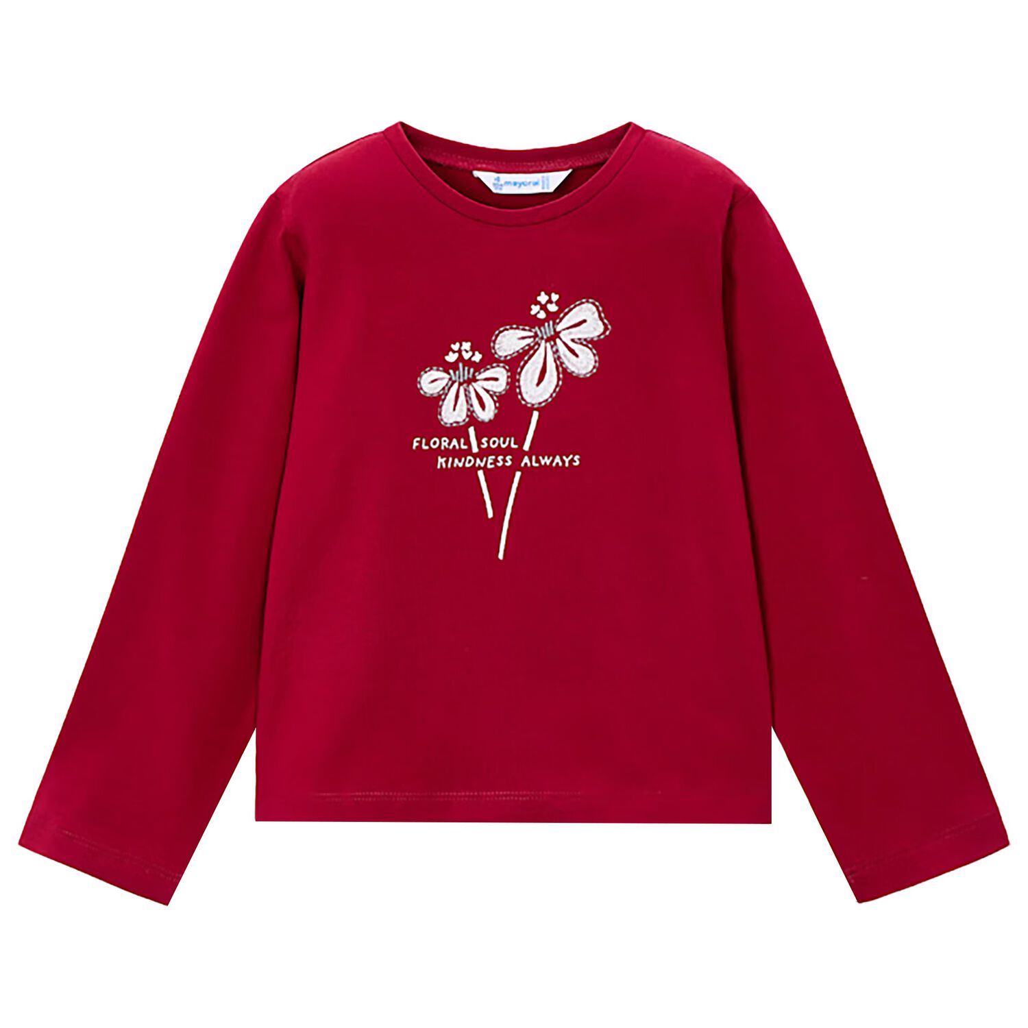 Girls Red Flower Long Sleeve Top, 3, hi-res