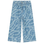 Girls Blue Chambray Logo Trousers, 1, hi-res