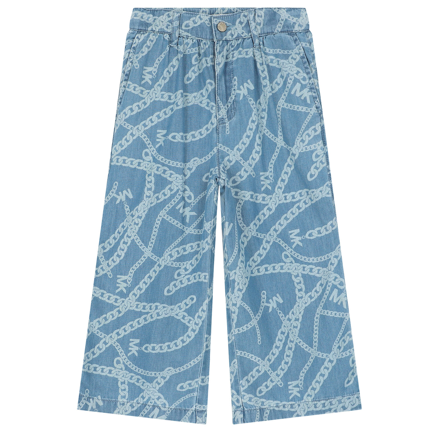 Girls Blue Chambray Logo Trousers, 1, hi-res