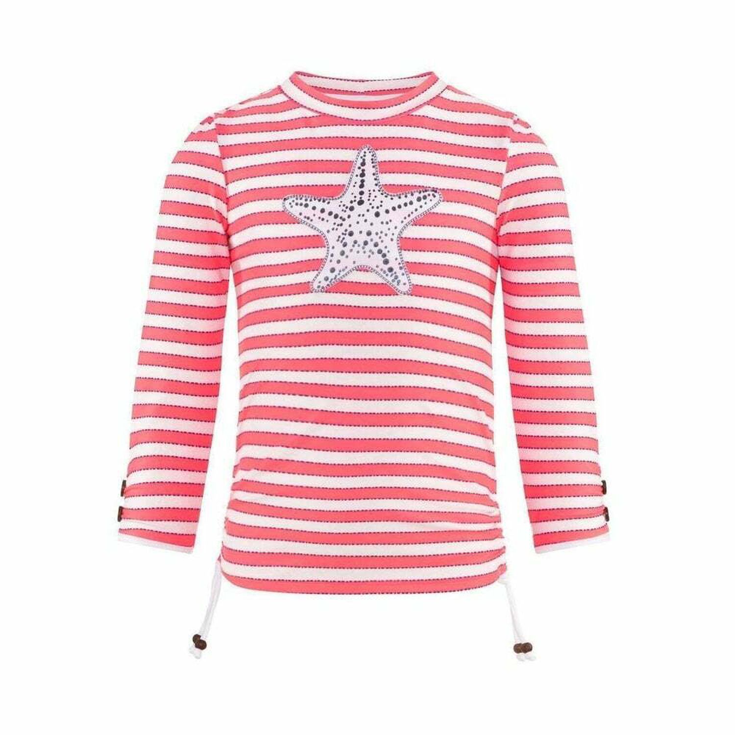 Girls Neon Pink Starfish Long Sleeve Rash Vest, 1, hi-res