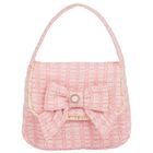 Girls Pink Bow Tweed Handbag, 1, hi-res
