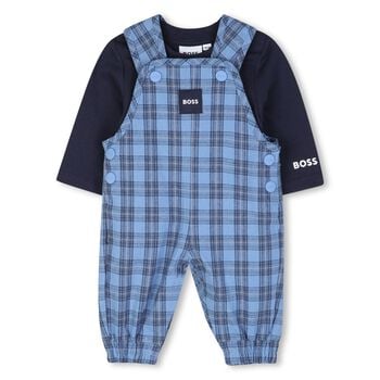 Baby Boys Blue & Navy Blue Dungaree Gift Set