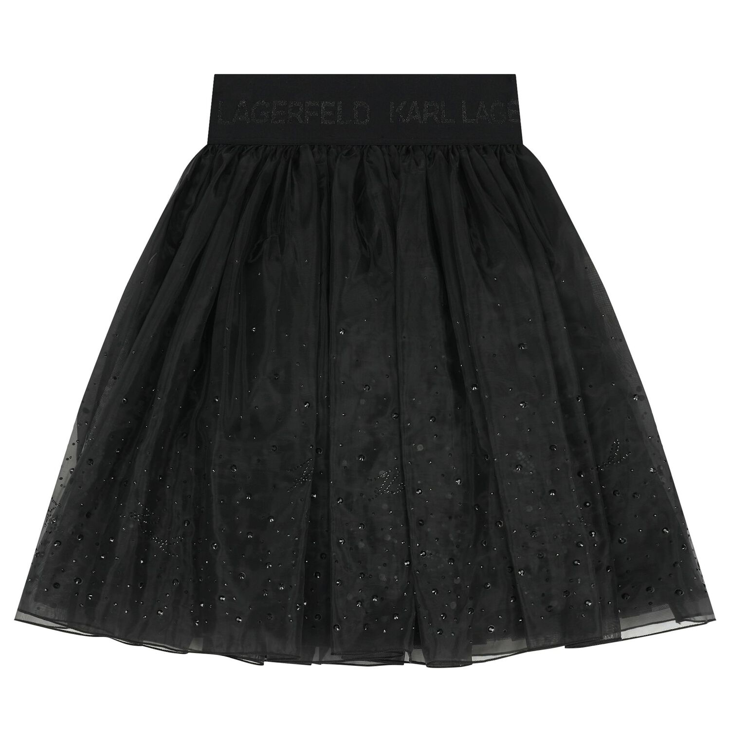 Girls Black Embellished Organza Skirt, 1, hi-res