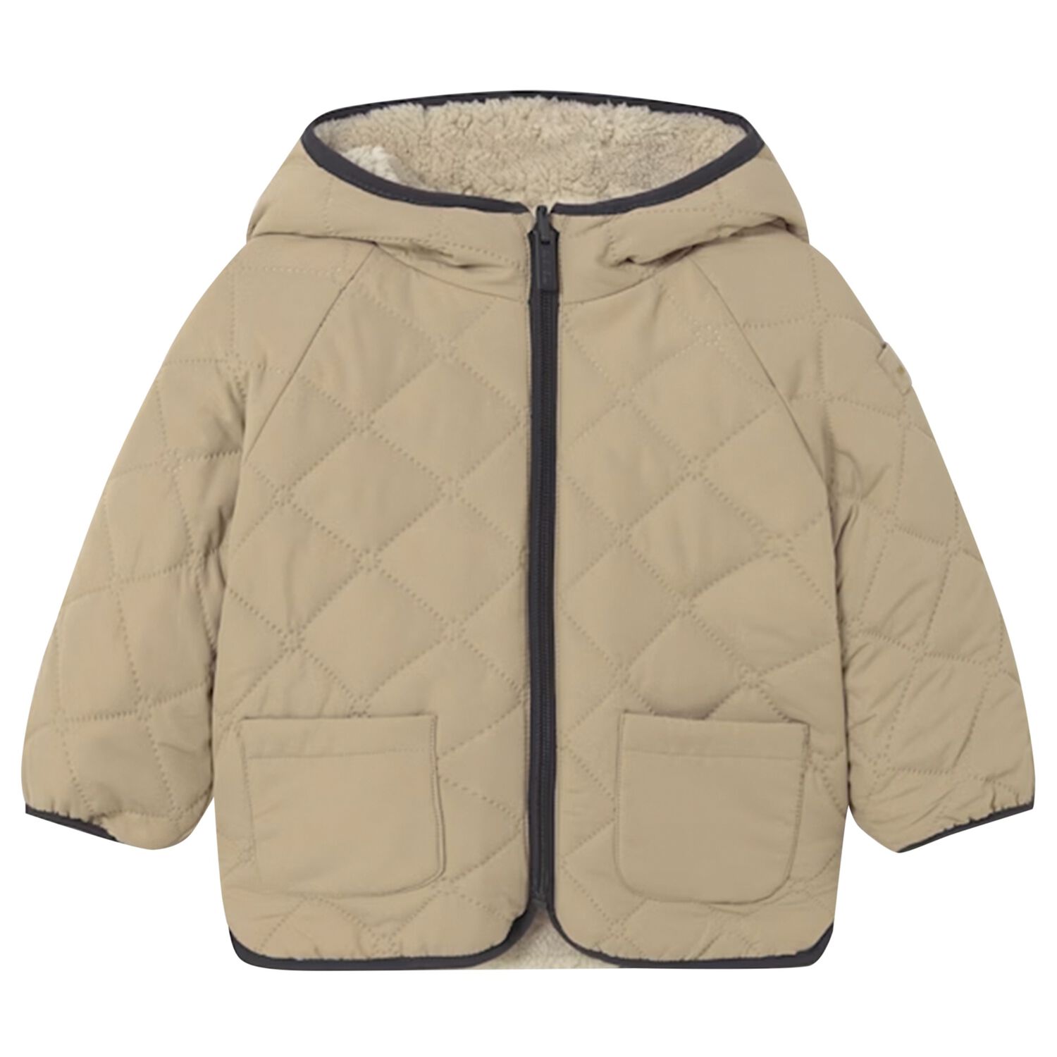 Beige Quilted & Fur Younger Reversible Coat, 1, hi-res