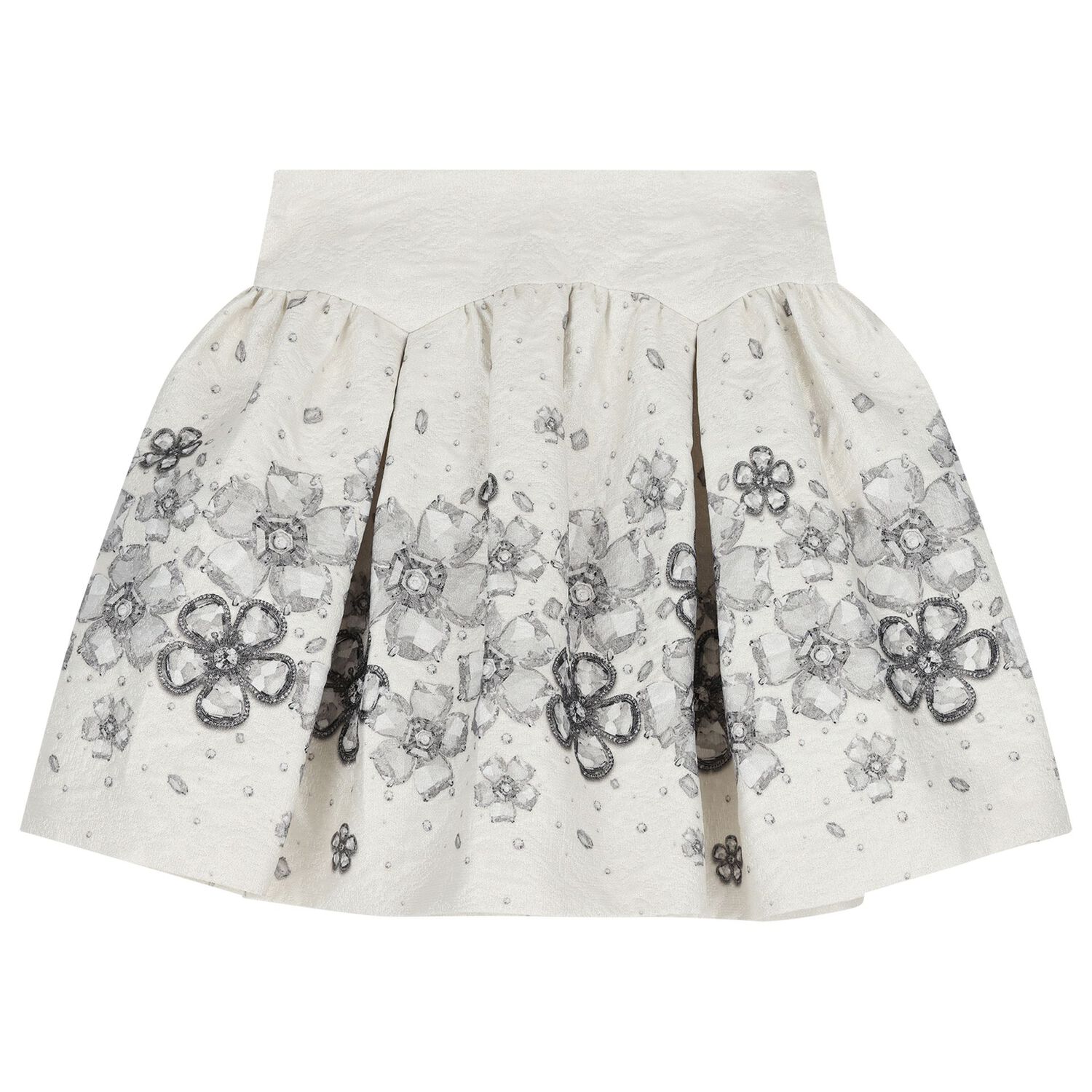 Girls White & Ivory Embellished Floral Skirt Set, 1, hi-res