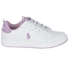 Girls White & Purple Logo Trainers, 1, hi-res