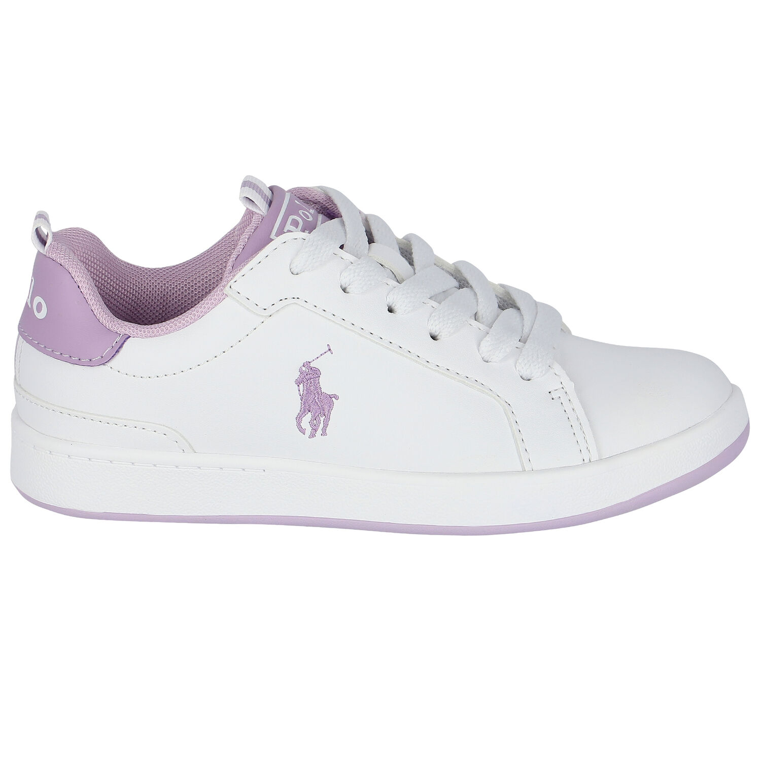 Girls White & Purple Logo Trainers, 1, hi-res