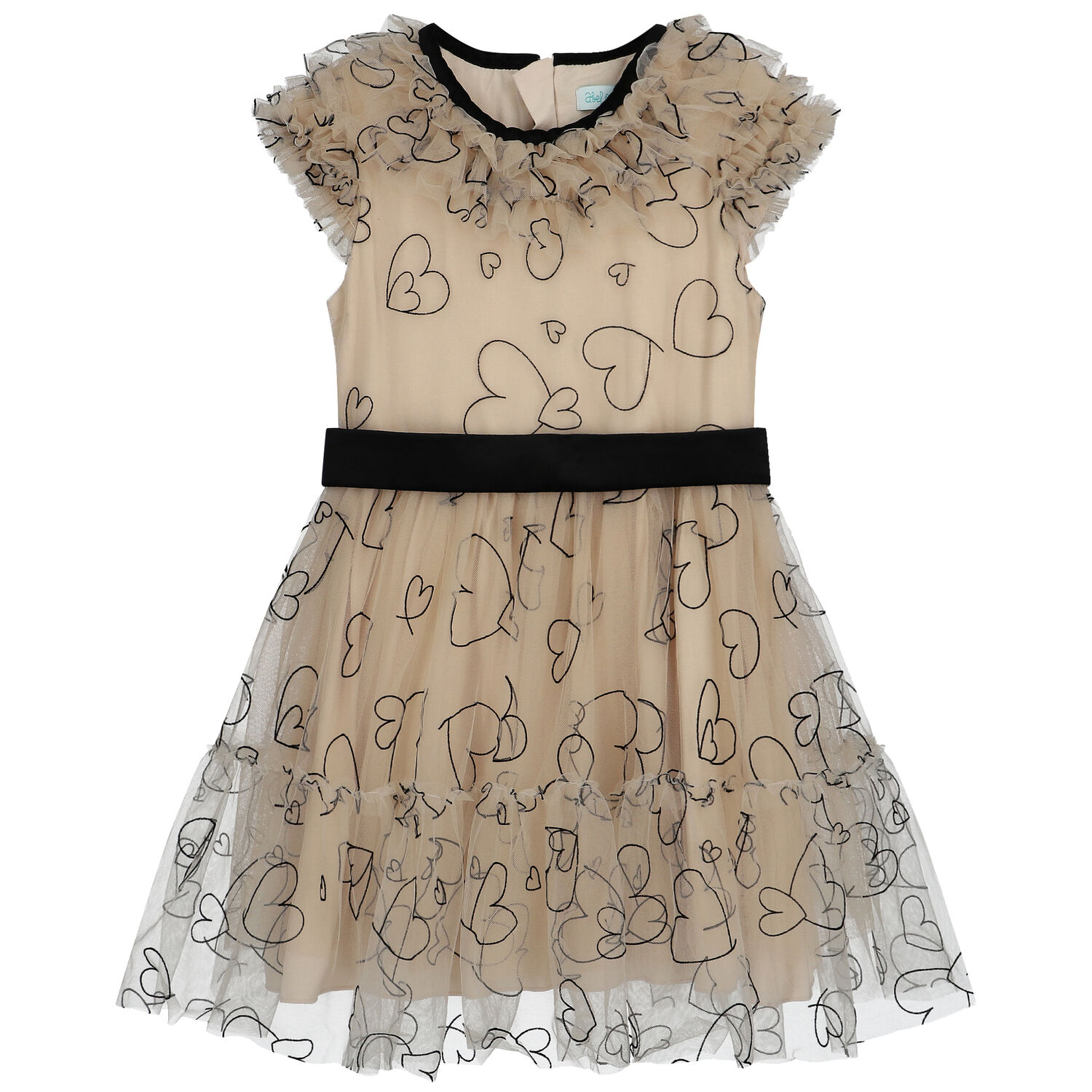 Girls Beige & Black Tulle Dress, 1, hi-res image number null