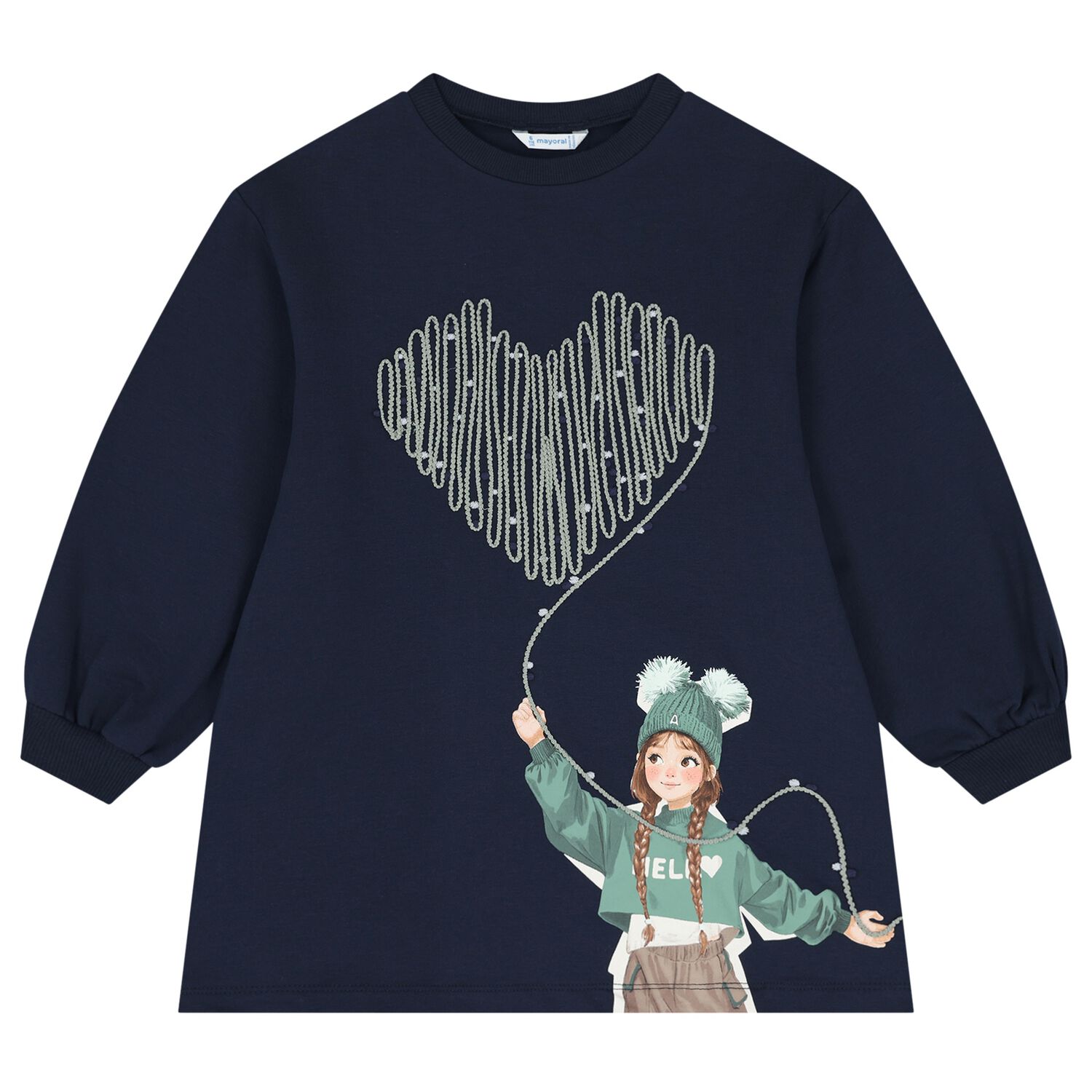 Girls Navy Blue Heart Dress, 2, hi-res
