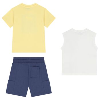 Boys Yellow & Navy Blue Surfboard Shorts Set