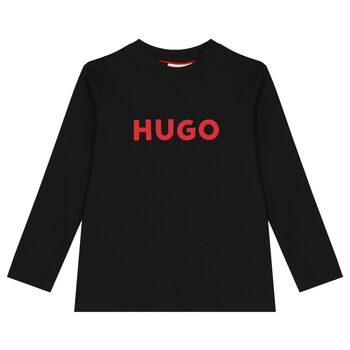 Boys Black Logo Long Sleeve Top