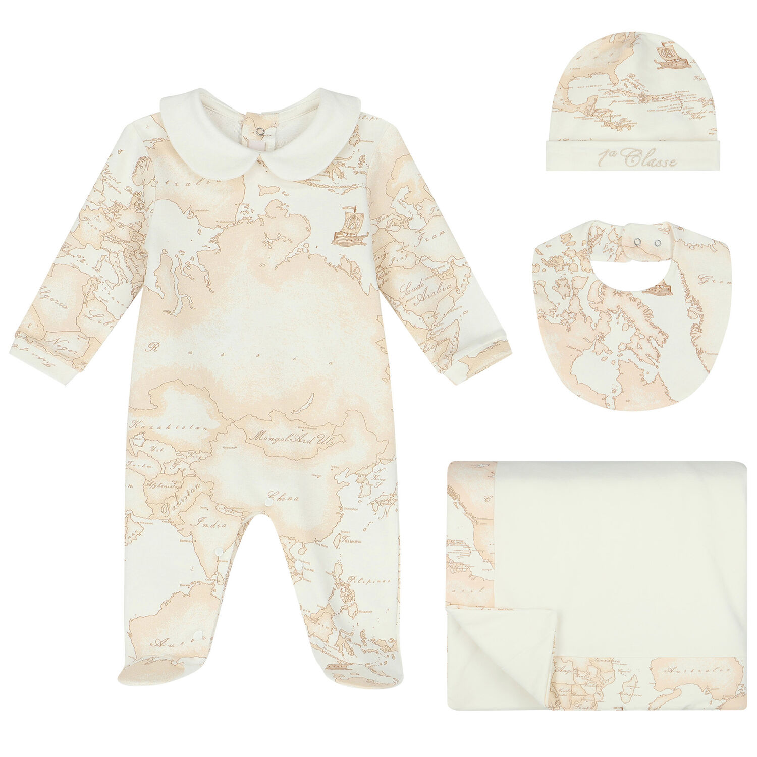 Ivory & Beige Geo Map Babygrow Gift Set, 2, hi-res image number null