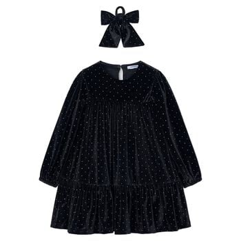 Girls Black Sparkle Velvet Dress Set