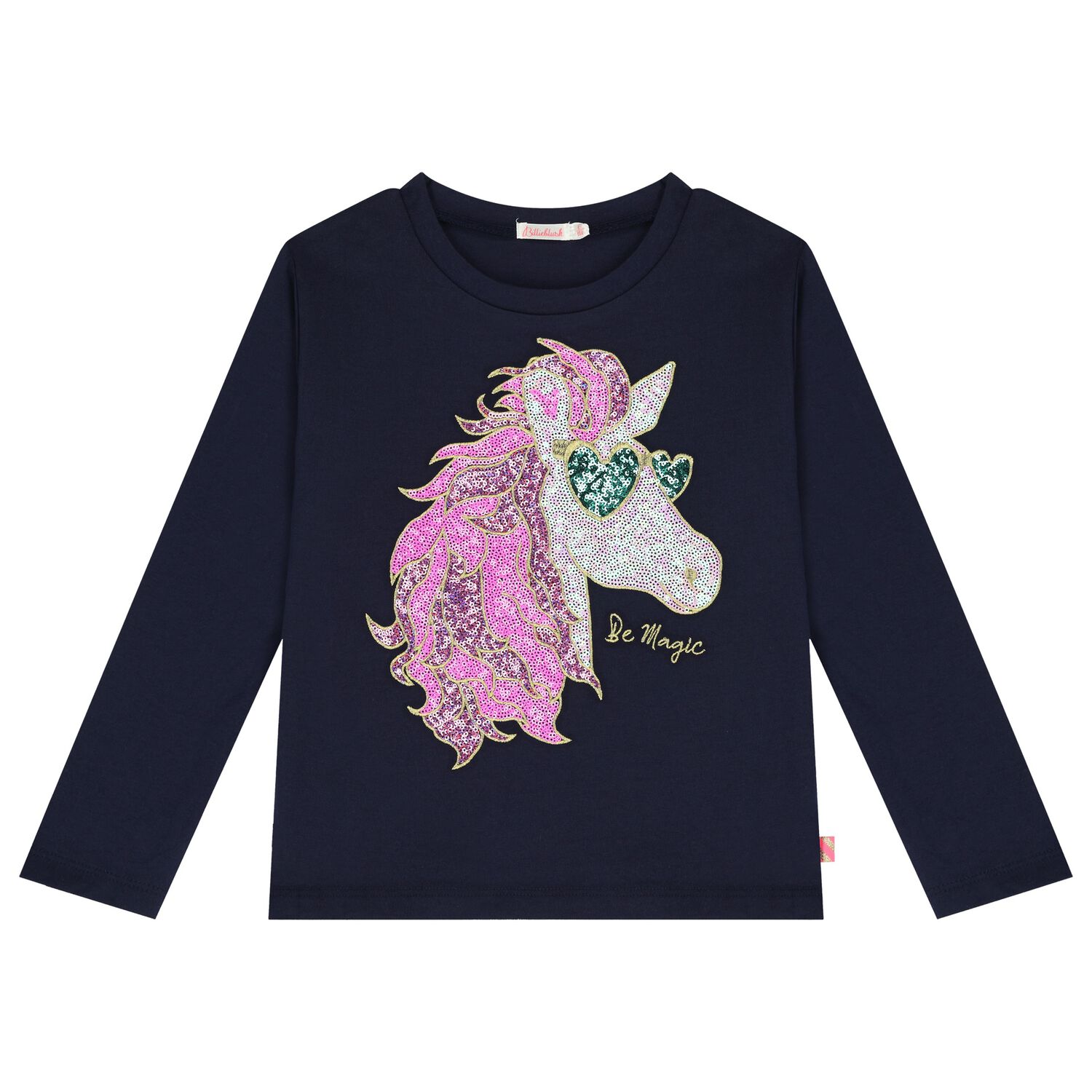 Girls Navy Blue Unicorn Long Sleeve Top, 1, hi-res