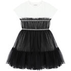 Girls White & Black Logo Dress, 2, hi-res