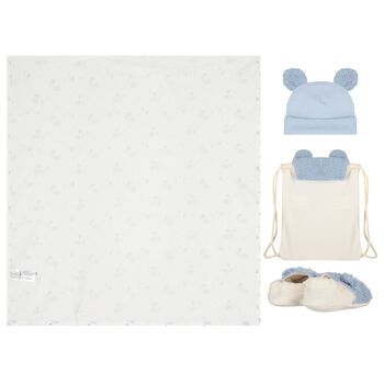 Baby Boys Blue & White Teddy Bear Gift Set