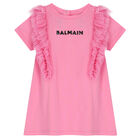 Younger Girls Pink Logo Ruffled Dress, 2, hi-res