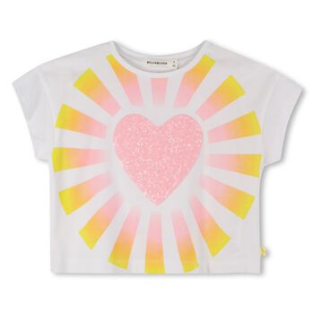 Girls White Heart Sequin T-Shirt
