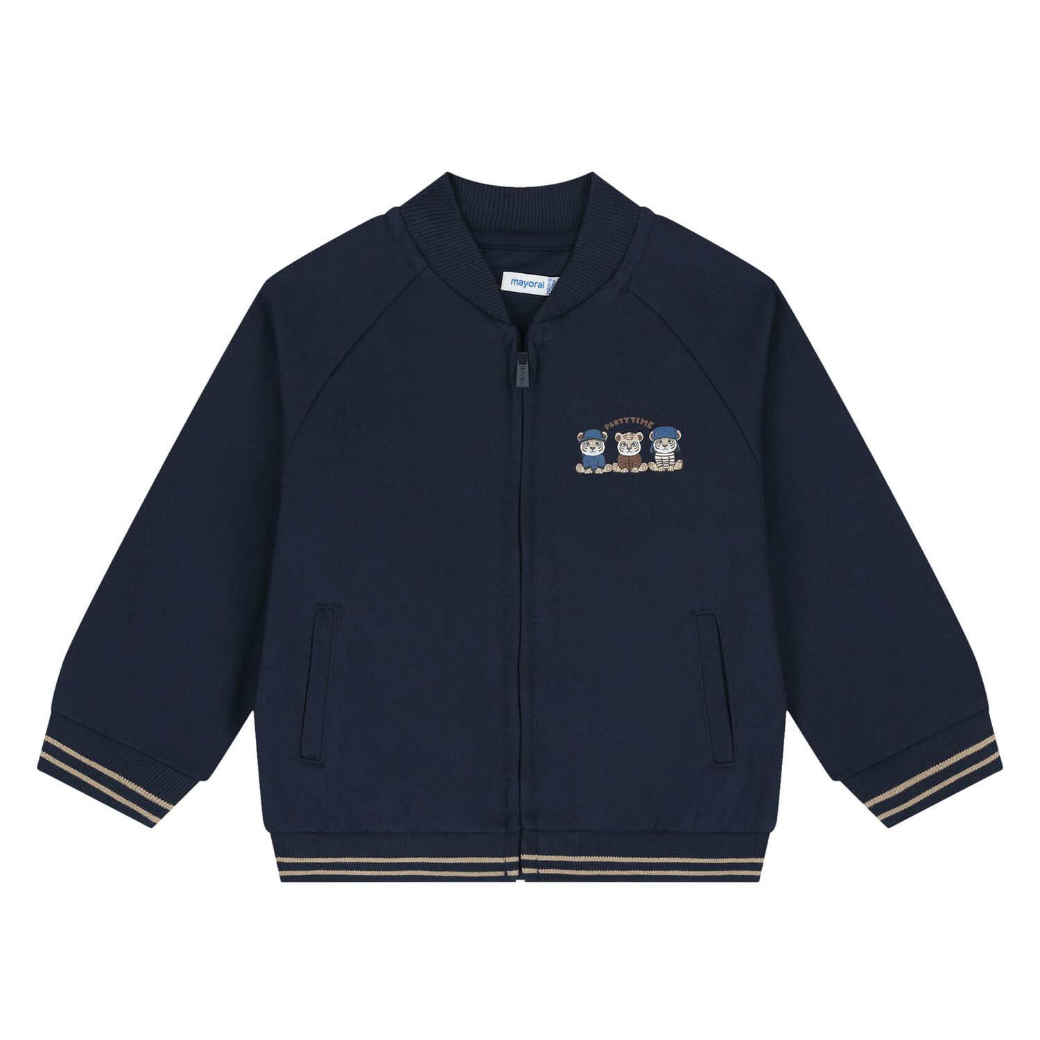 Younger Boys Navy Blue & Beige Tiger Tracksuit Set ( 3 Piece ), 2, hi-res