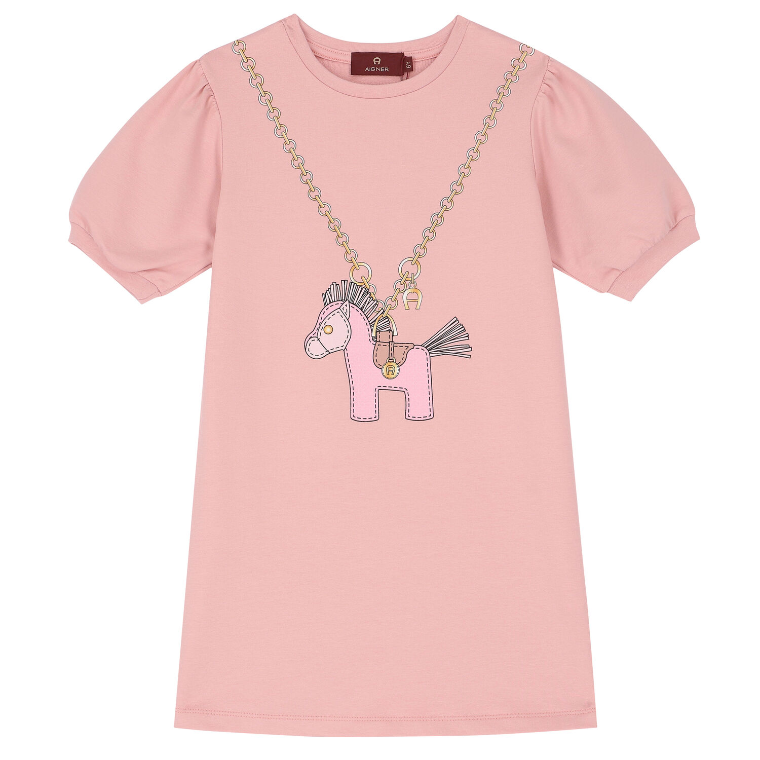 Girls Pink Horse Print Dress, 1, hi-res