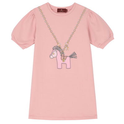 Girls Pink Horse Print Dress