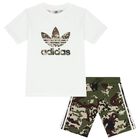 White & Green Trefoil Logo Shorts Set, 1, hi-res