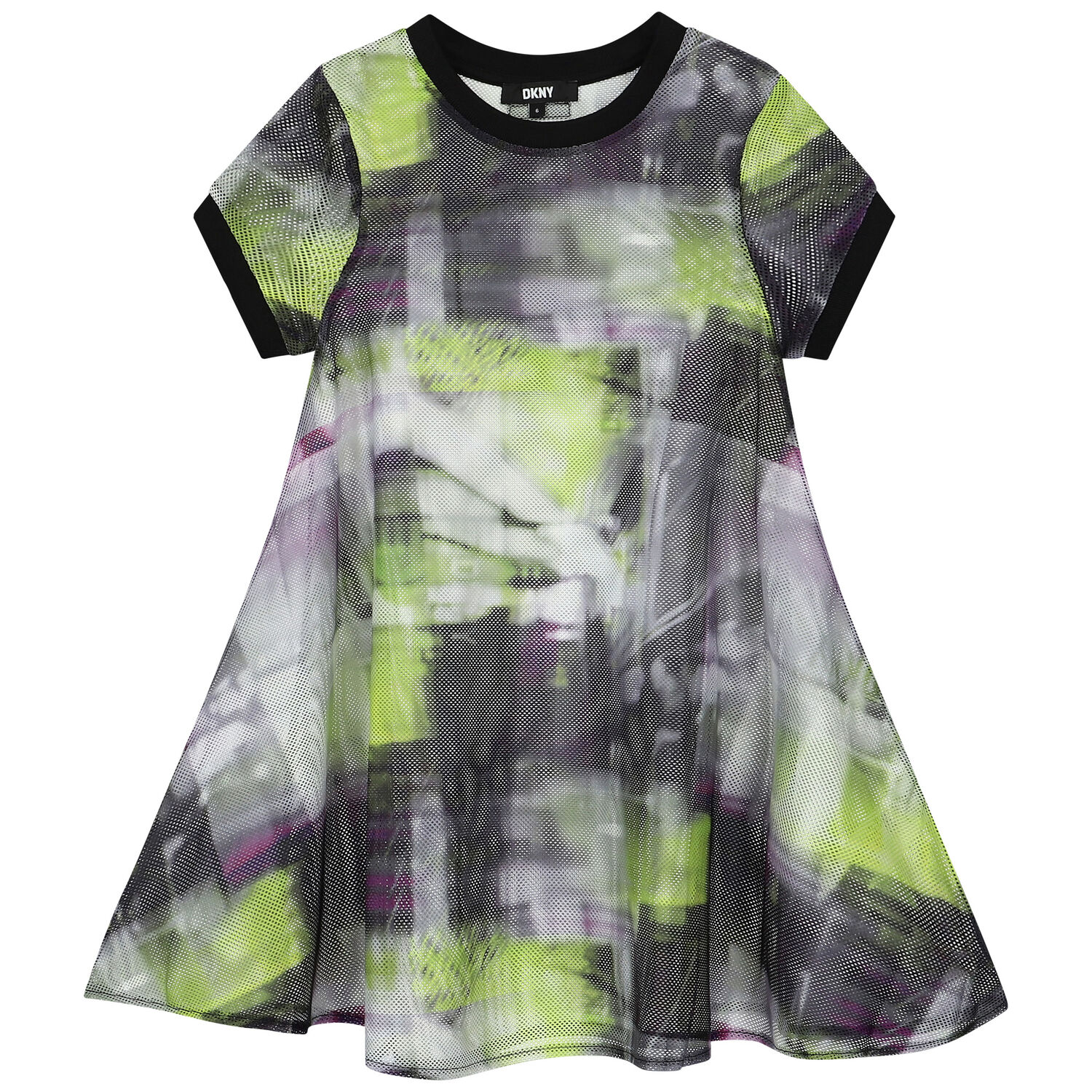 Girls Green, Black & Purple Mesh Logo 2 in 1 Dress, 1, hi-res
