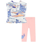 Younger Girls White & Pink Tiger Leggings Set, 1, hi-res